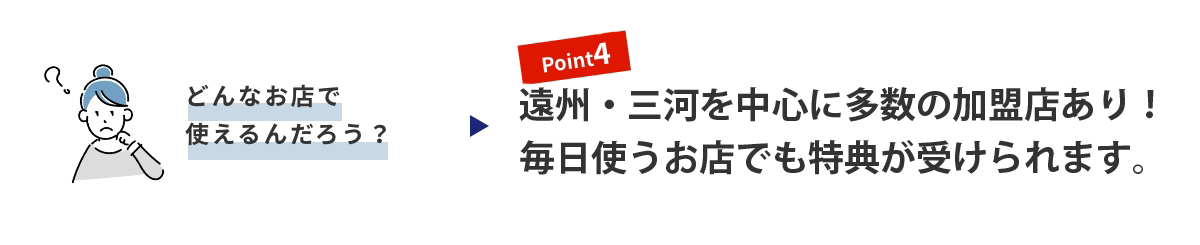 加盟店は遠州・三河を中心に約500店舗。毎日使えます。